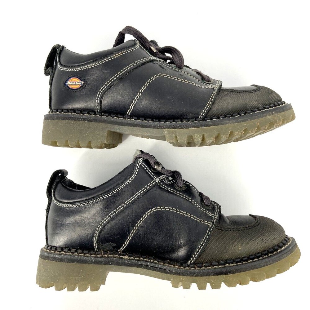 VTG Dickies Leather Lug Sole Shoes Black Womens Size 7 Genuine Grunge Speed Lace - Picture 6 of 16